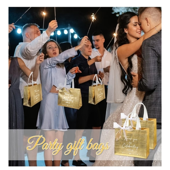 Elegant Gold Thank You For Celebrating With Us Gift Bags & Ribbon 25 Count - Picture 5 of 9